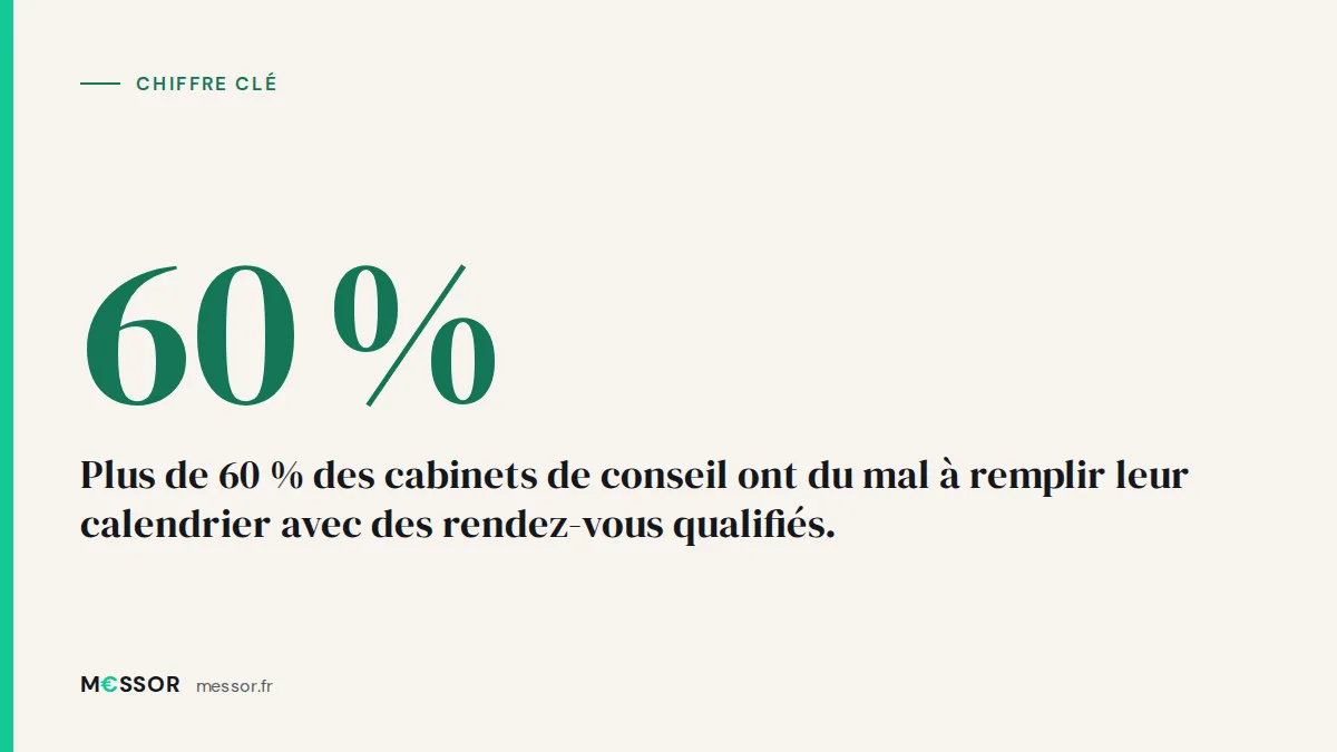 Chiffre clé : Plus de 60 % des cabinets de conseil ont du mal à remplir leur calendrier avec des rendez-vous qualifiés.