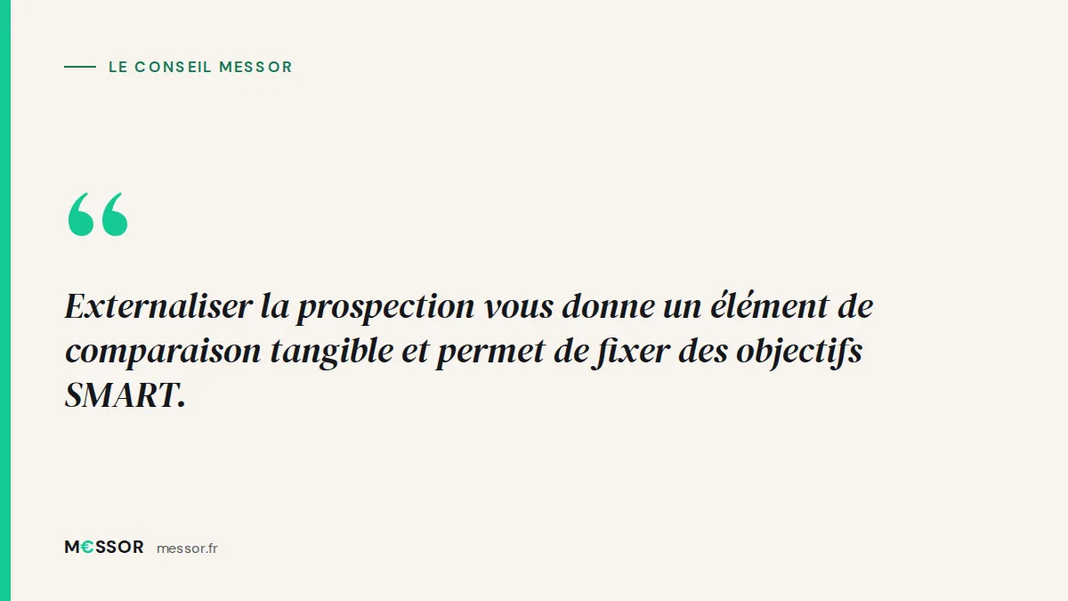 Le conseil Messor : Externaliser la prospection vous donne un élément de comparaison tangible et permet de fixer des objectifs SMART.