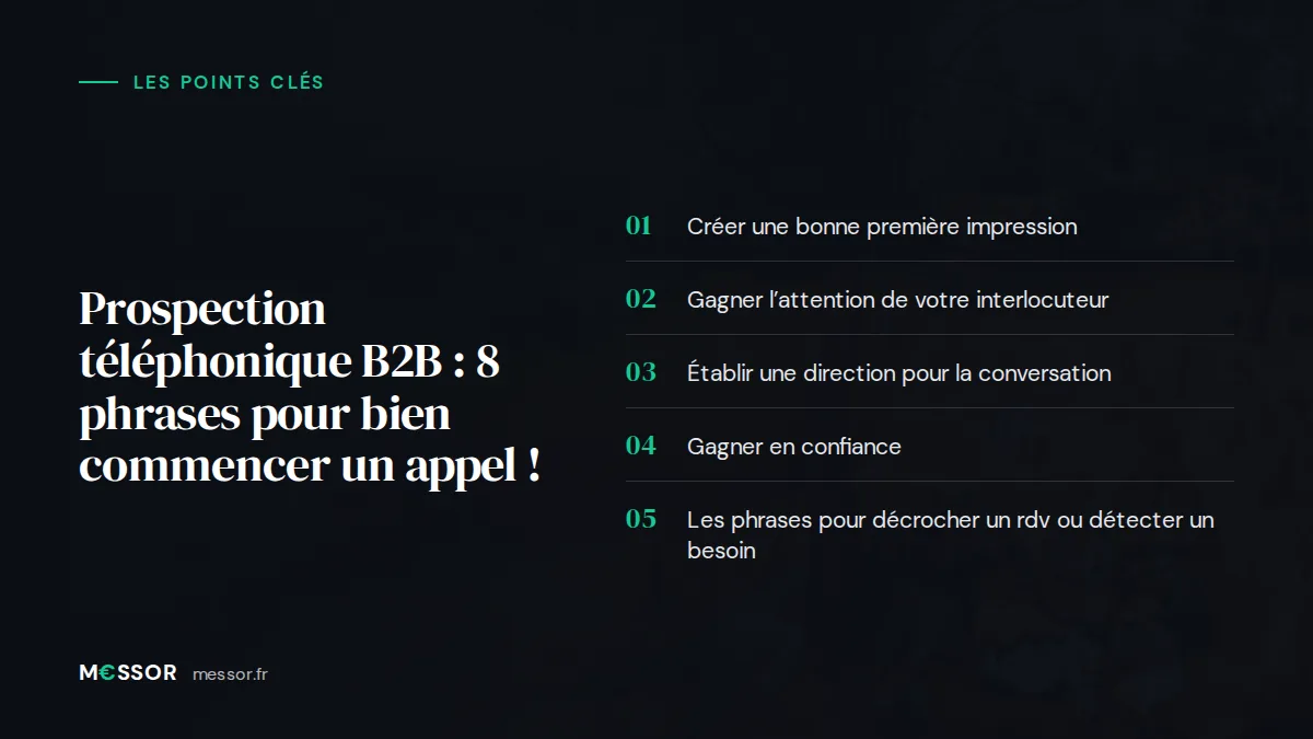 Infographie : les 5 points clés de l’article « Prospection téléphonique B2B : 8 phrases pour bien commencer un appel ! »