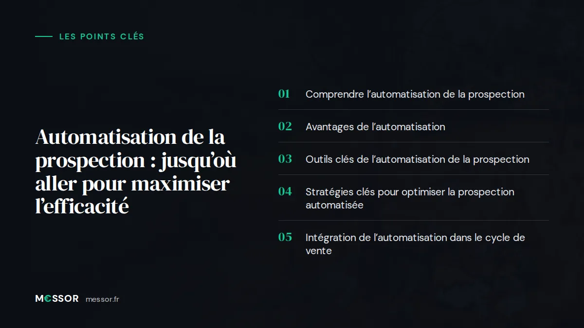 Infographie : les 5 points clés de l’article « Automatisation de la Prospection : Jusqu’où Aller pour Maximiser l’Efficacité »