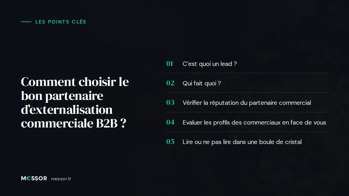 Infographie : les 5 points clés de l’article « Comment choisir le bon partenaire d’externalisation commerciale B2B ? »