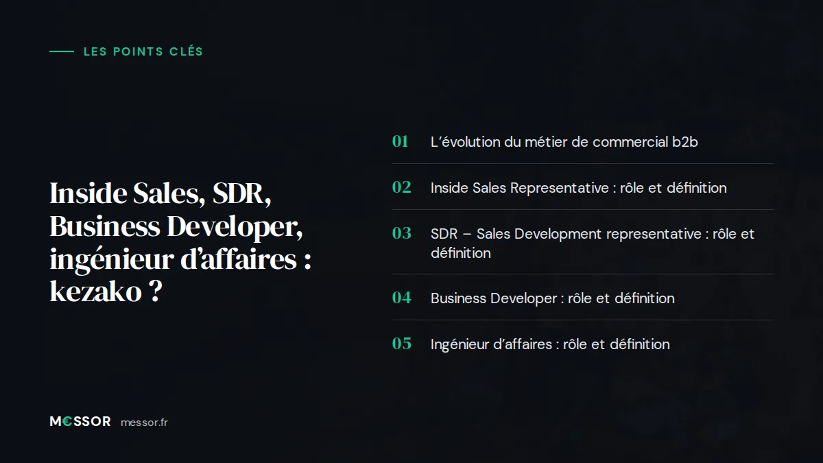 Infographie : les 5 points clés de l’article « Inside Sales, SDR, Business Developer, ingénieur d’affaires : kezako ? »