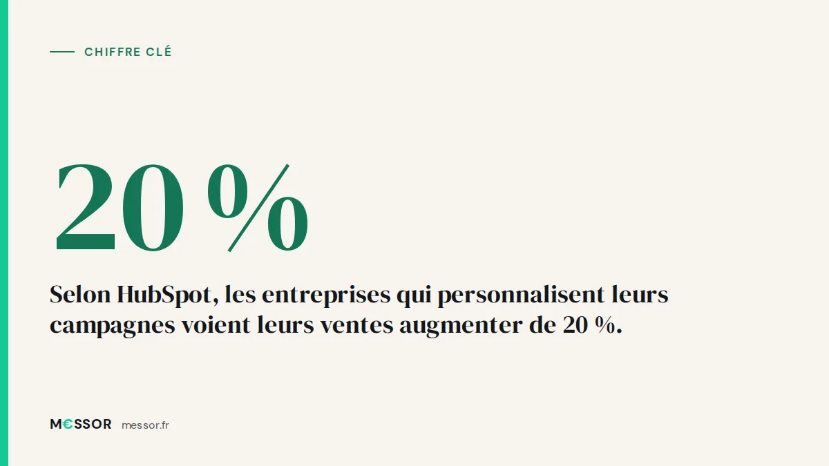 Chiffre clé : Selon HubSpot, les entreprises qui personnalisent leurs campagnes voient leurs ventes augmenter de 20 %.