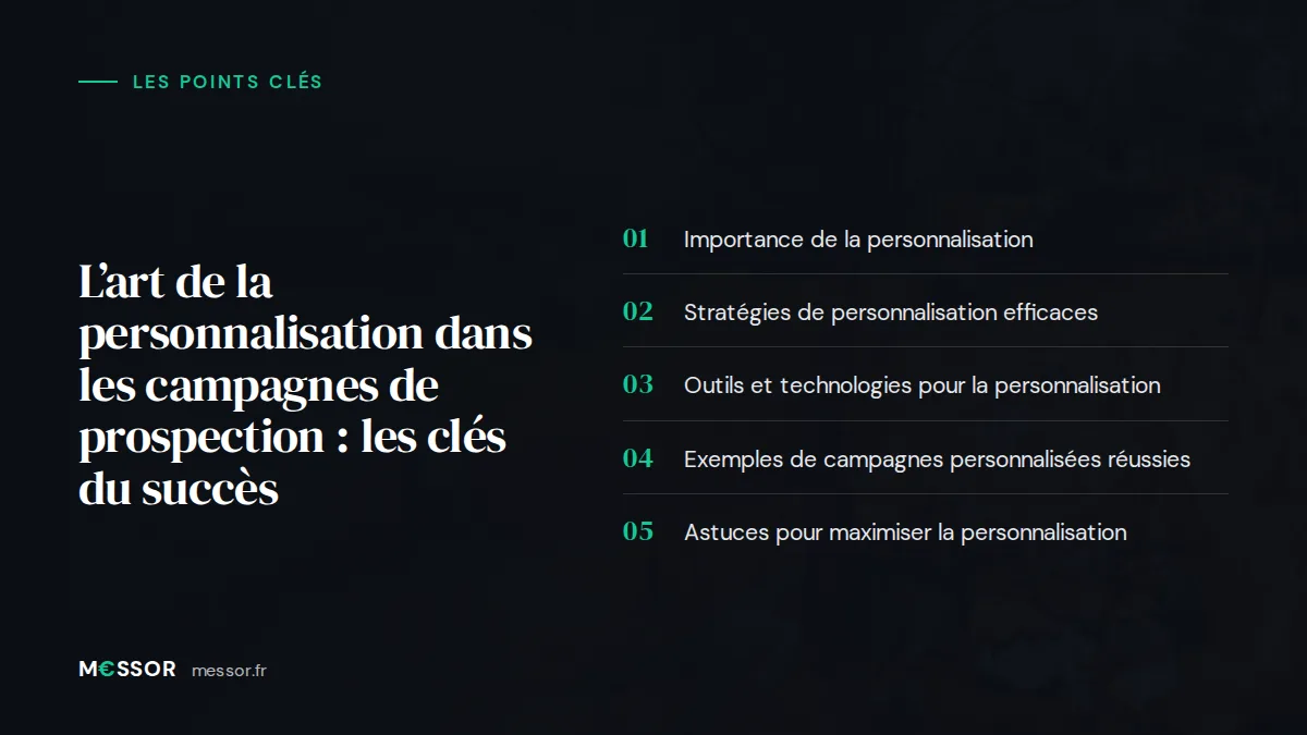 Infographie : les 5 points clés de l’article « L’Art de la Personnalisation dans les Campagnes de Prospection : Les Clés du Succès »