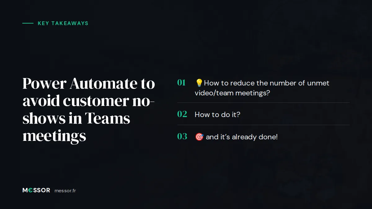 Infographic: the 3 key takeaways from “Power Automate to avoid customer no-shows in Teams meetings”