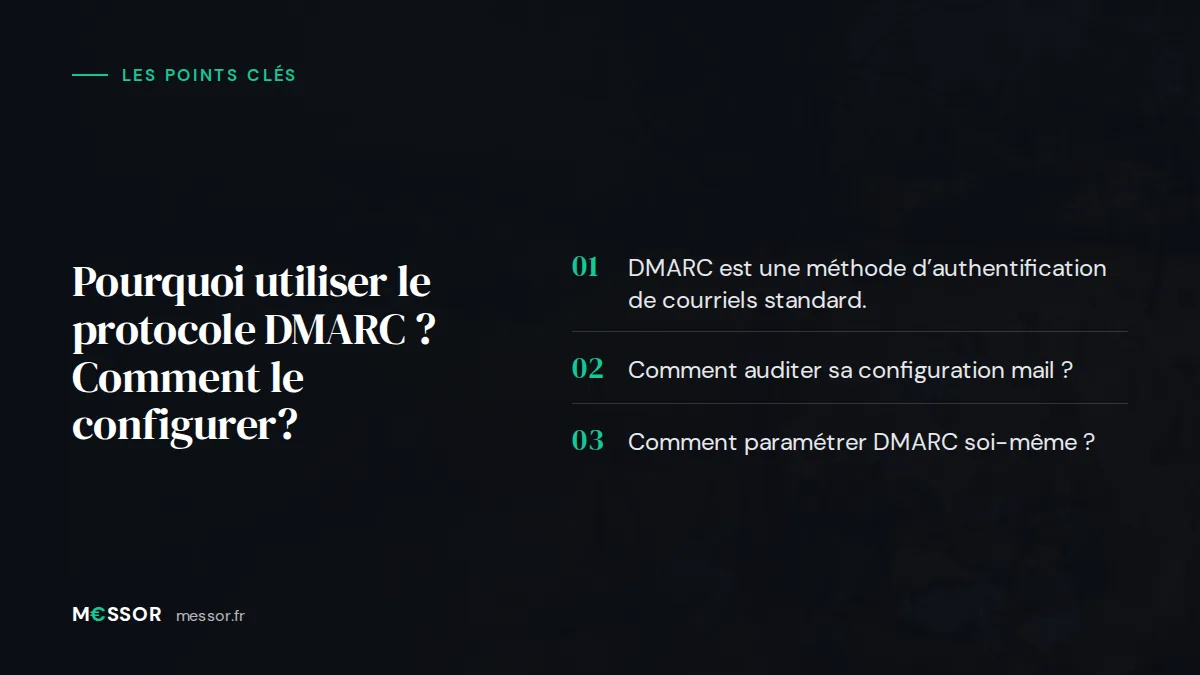 Infographie : les 3 points clés de l’article « Pourquoi utiliser le protocole DMARC ? Comment le configurer? »