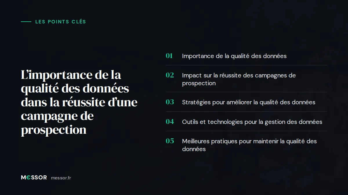 Infographie : les 5 points clés de l’article « L’Importance de la Qualité des Données dans la Réussite d’une Campagne de Prospection »