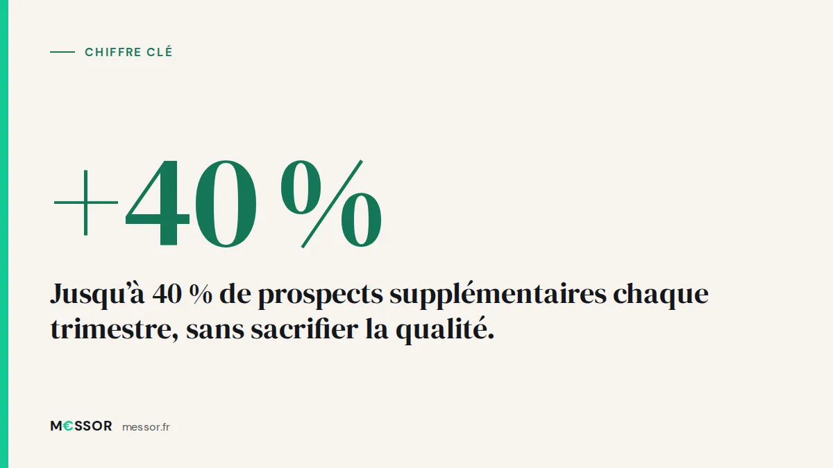 Chiffre clé : Jusqu’à 40 % de prospects supplémentaires chaque trimestre, sans sacrifier la qualité.