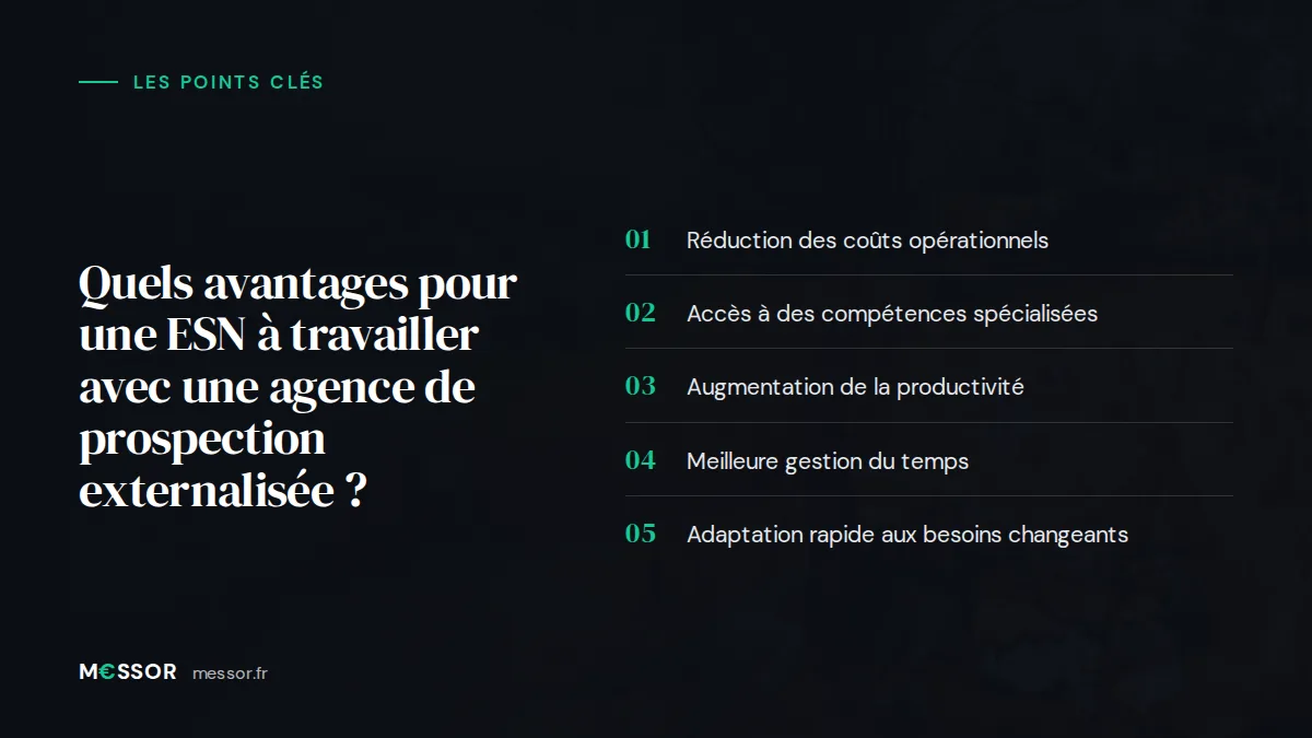 Infographie : les 5 points clés de l’article « Quels Avantages pour une ESN à Travailler avec une Agence de Prospection Externalisée ? »