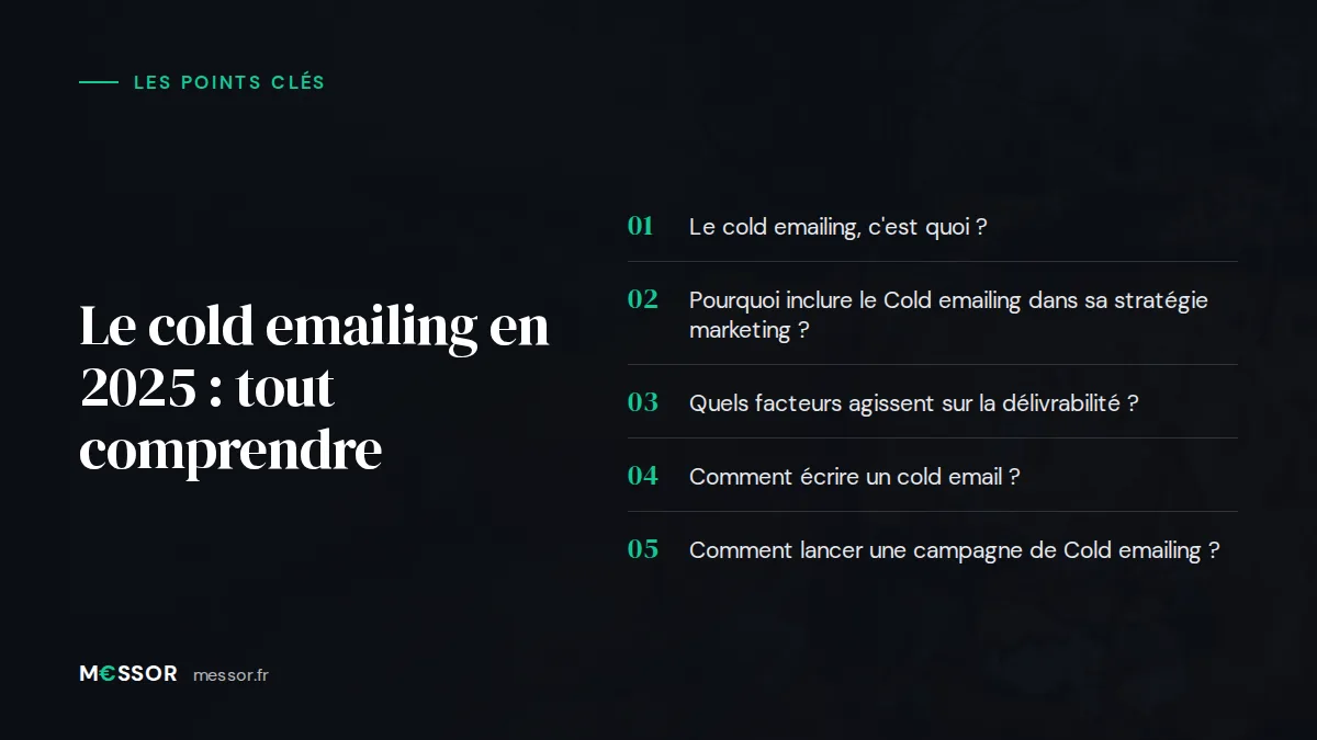 Infographie : les 5 points clés de l’article « Le Cold Emailing en 2025 : tout comprendre »
